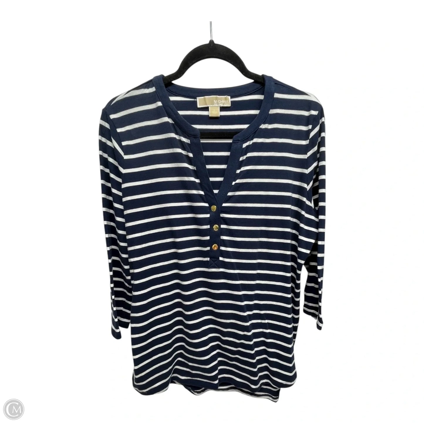 Top 3/4 Sleeve By Michael By Michael Kors In Blue & White, Size: L