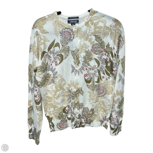 Sweater Cardigan By Lands End In Floral Print, Size: S