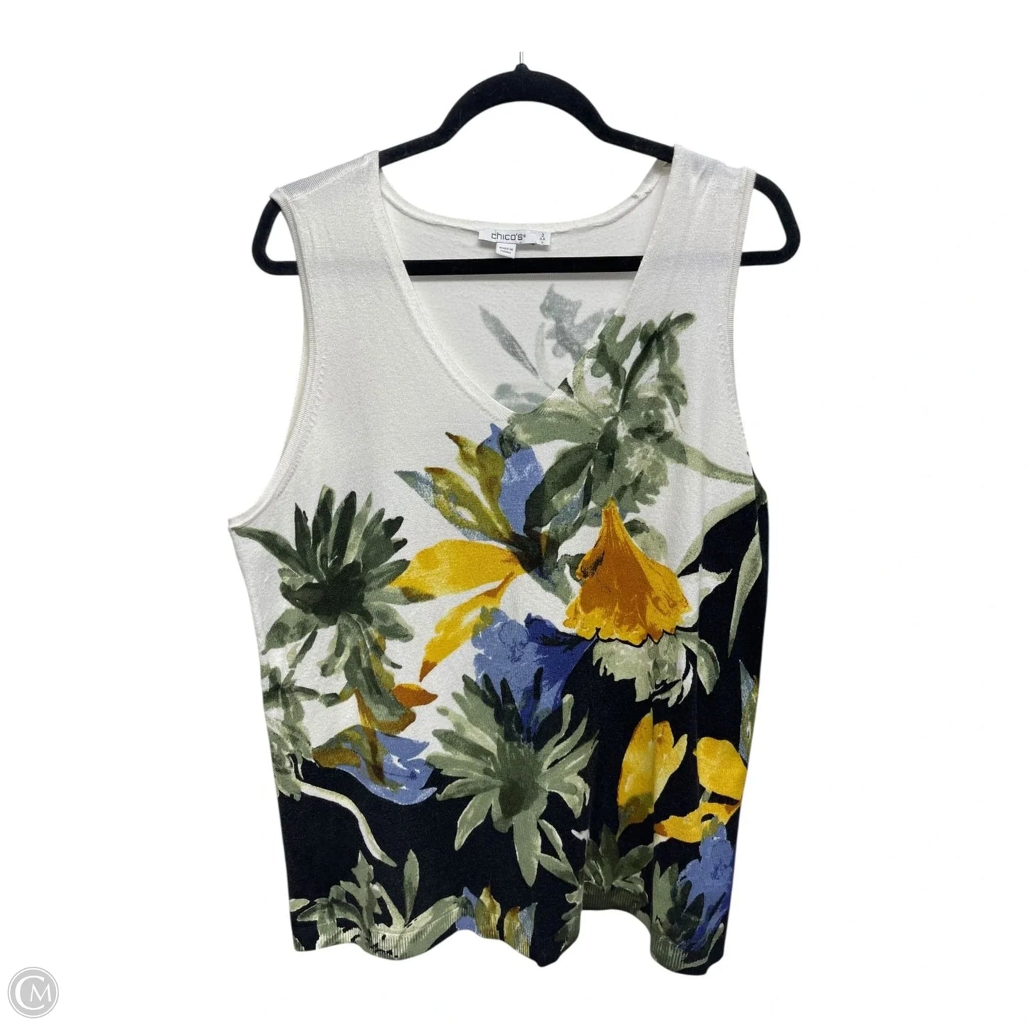 Sweater Short Sleeve By Chicos In Floral Print, Size: L