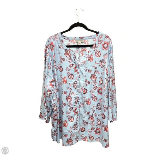 Blouse 3/4 Sleeve By Catherines In Blue & Red, Size: 3x