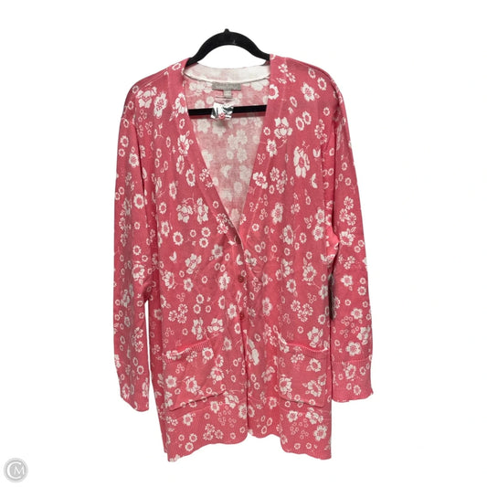 Sweater Cardigan By Woman Within In Pink & White, Size: 2x