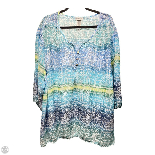 Blouse Short Sleeve By Catherines In Blue & Green, Size: 3x