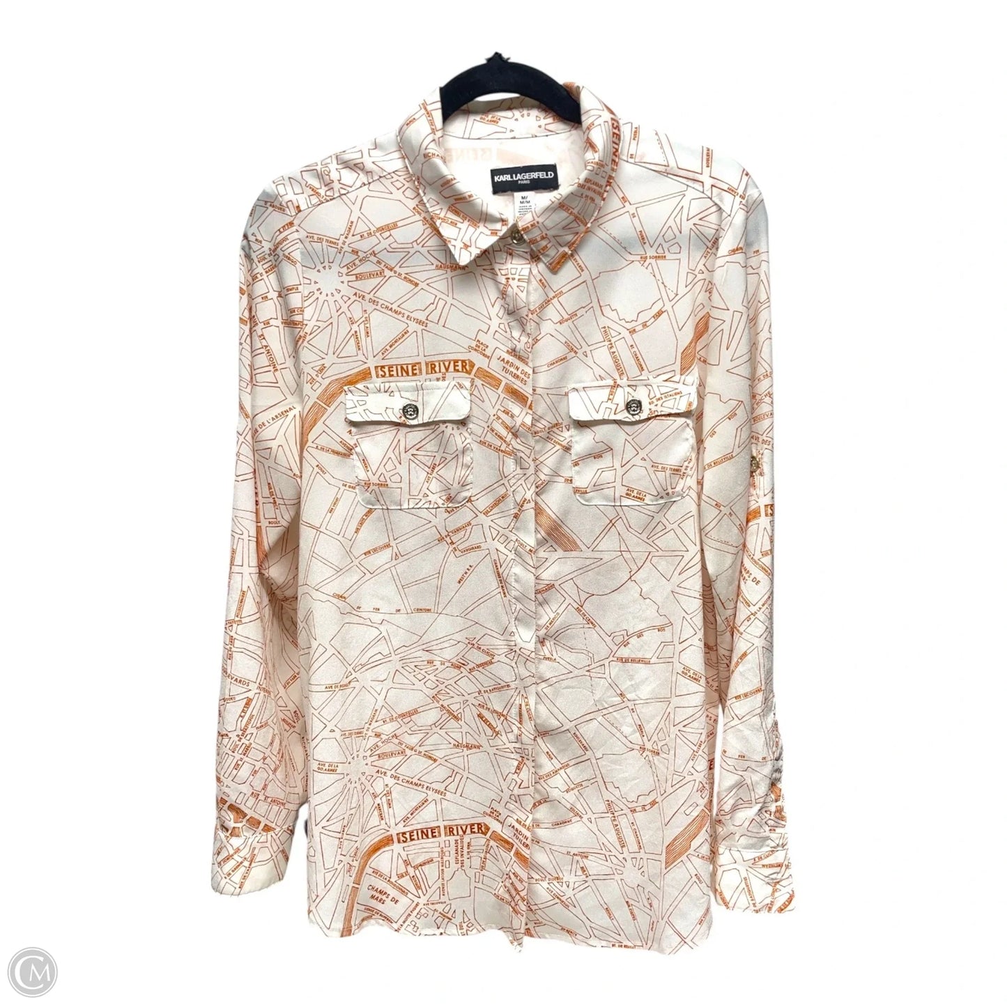 Blouse Designer By Karl Lagerfeld In Orange & White, Size: M