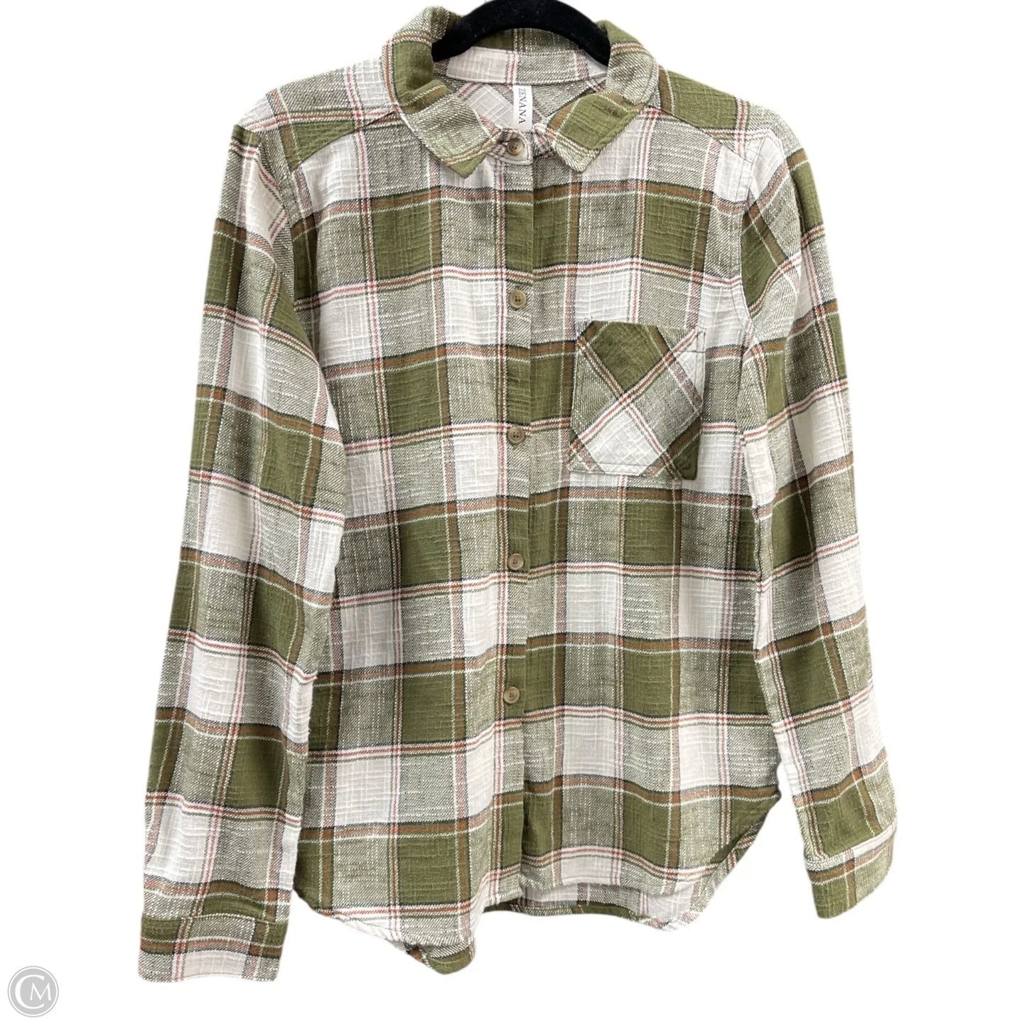 Top Long Sleeve By Zenana In Plaid Pattern, Size: S