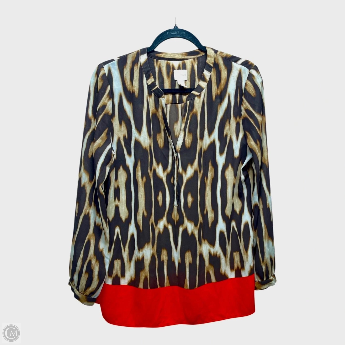 Blouse Long Sleeve By Chicos In Leopard Print, Size: M