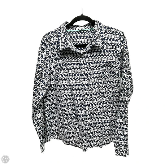 Top Long Sleeve By Crown And Ivy In Blue & White, Size: L
