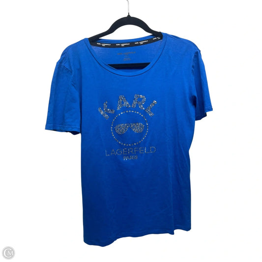 Top Short Sleeve Designer By Karl Lagerfeld In Blue, Size: M