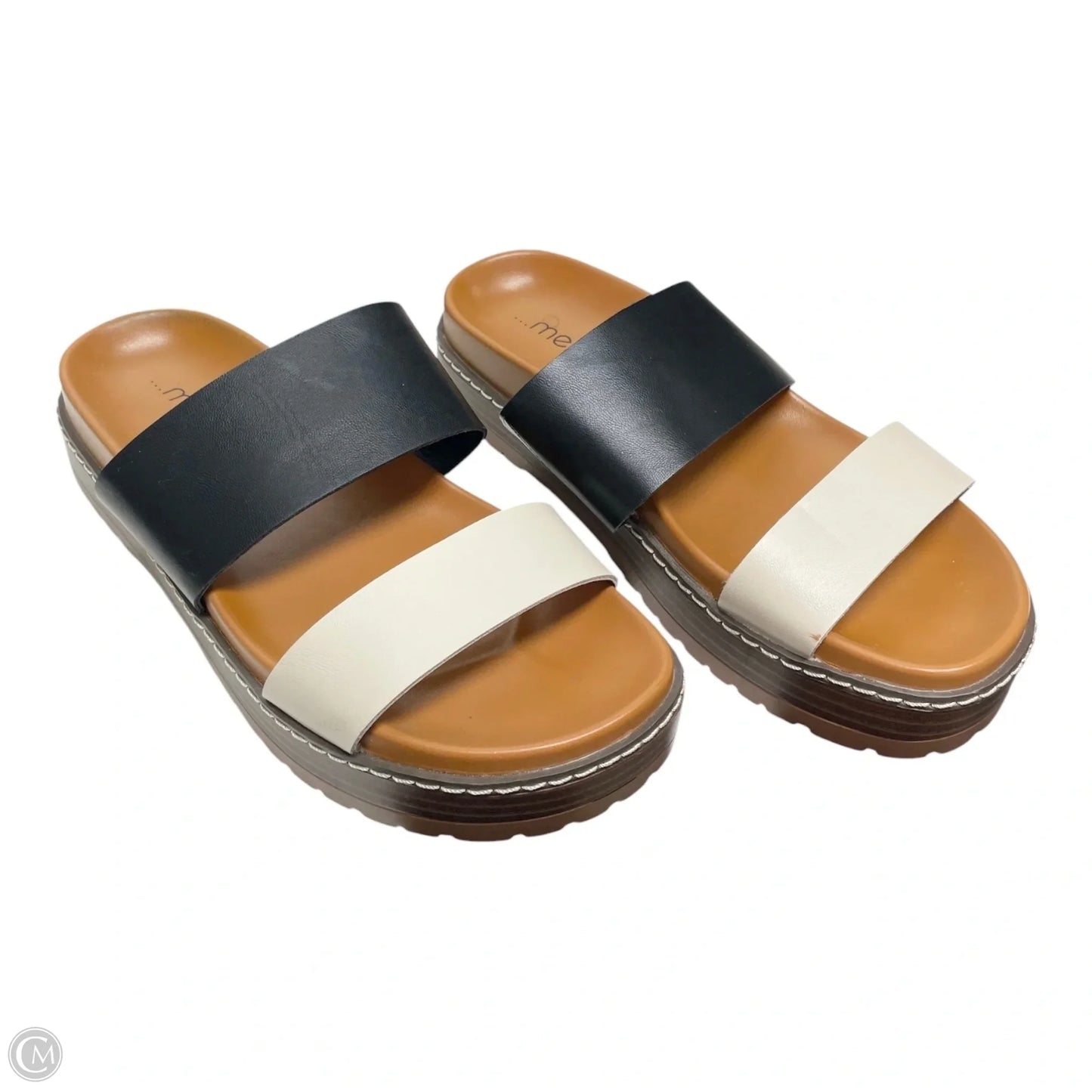 Sandals Flats By Me Too In Black & Cream, Size: 6