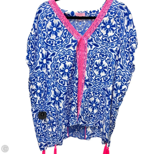 Top Short Sleeve Designer By Lilly Pulitzer In Blue & White, Size: Xl