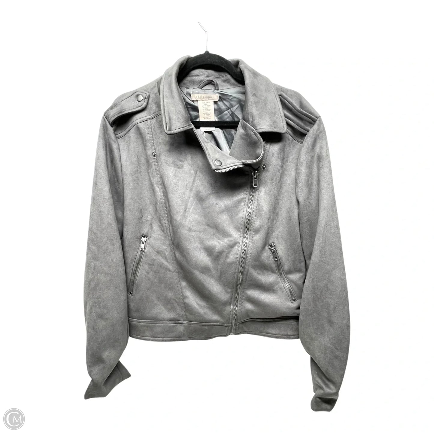 Jacket Faux Fur & Sherpa By Philosophy In Grey, Size: Xxl