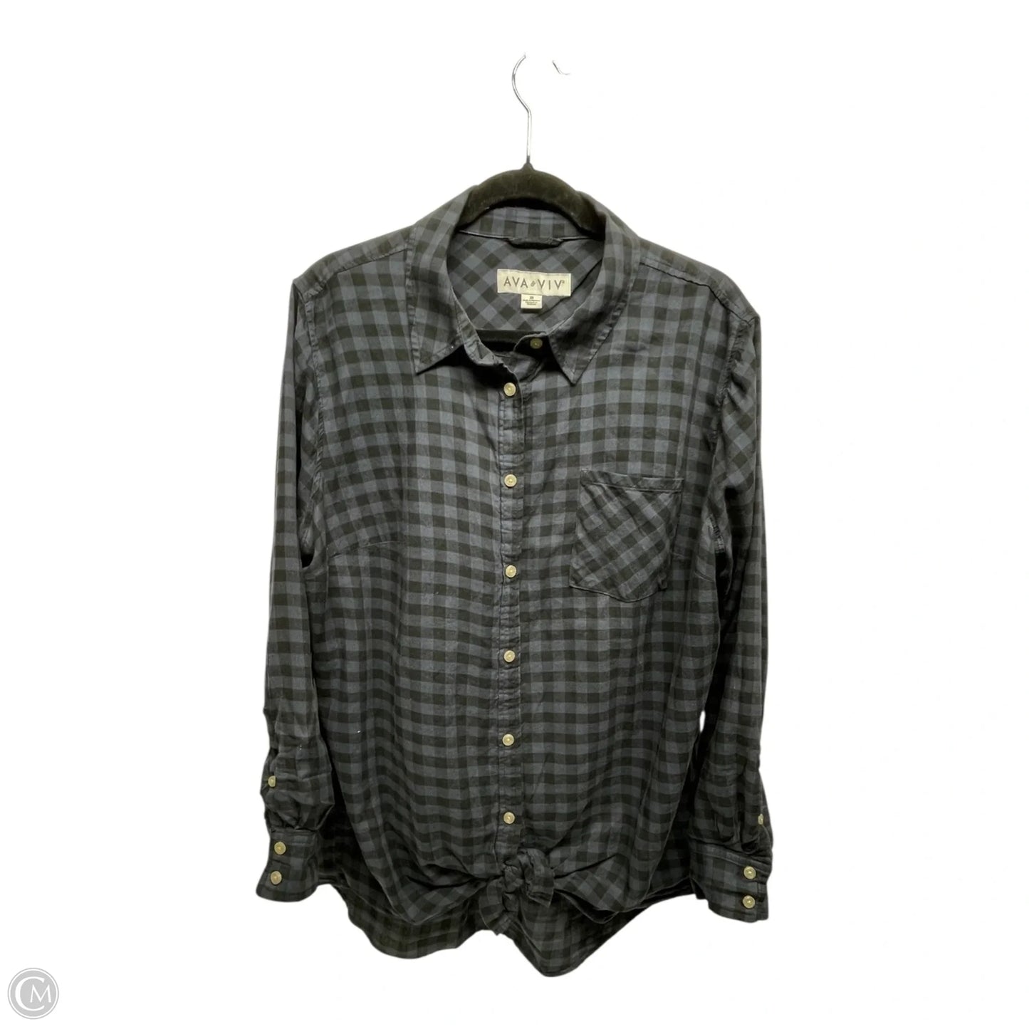 Top Long Sleeve By Ava & Viv In Checkered Pattern, Size: 2x