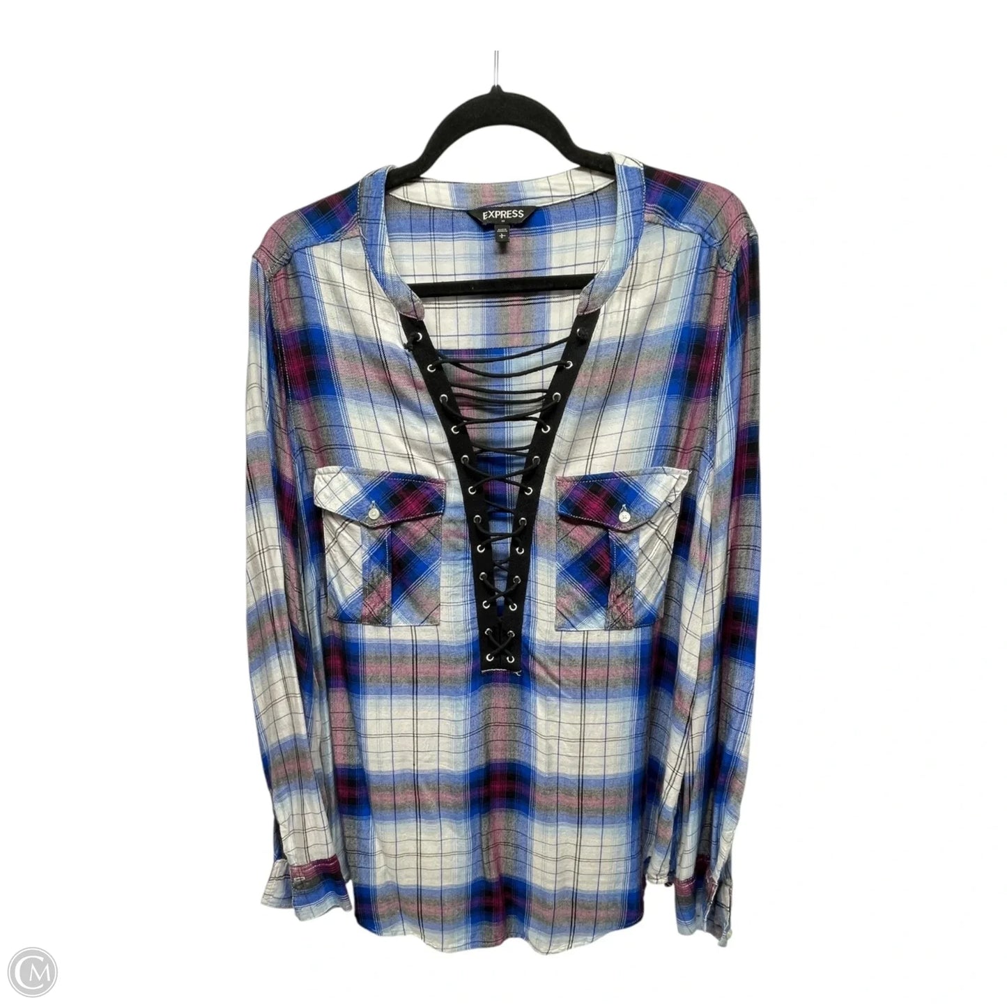 Top Long Sleeve By Express In Plaid Pattern, Size: L