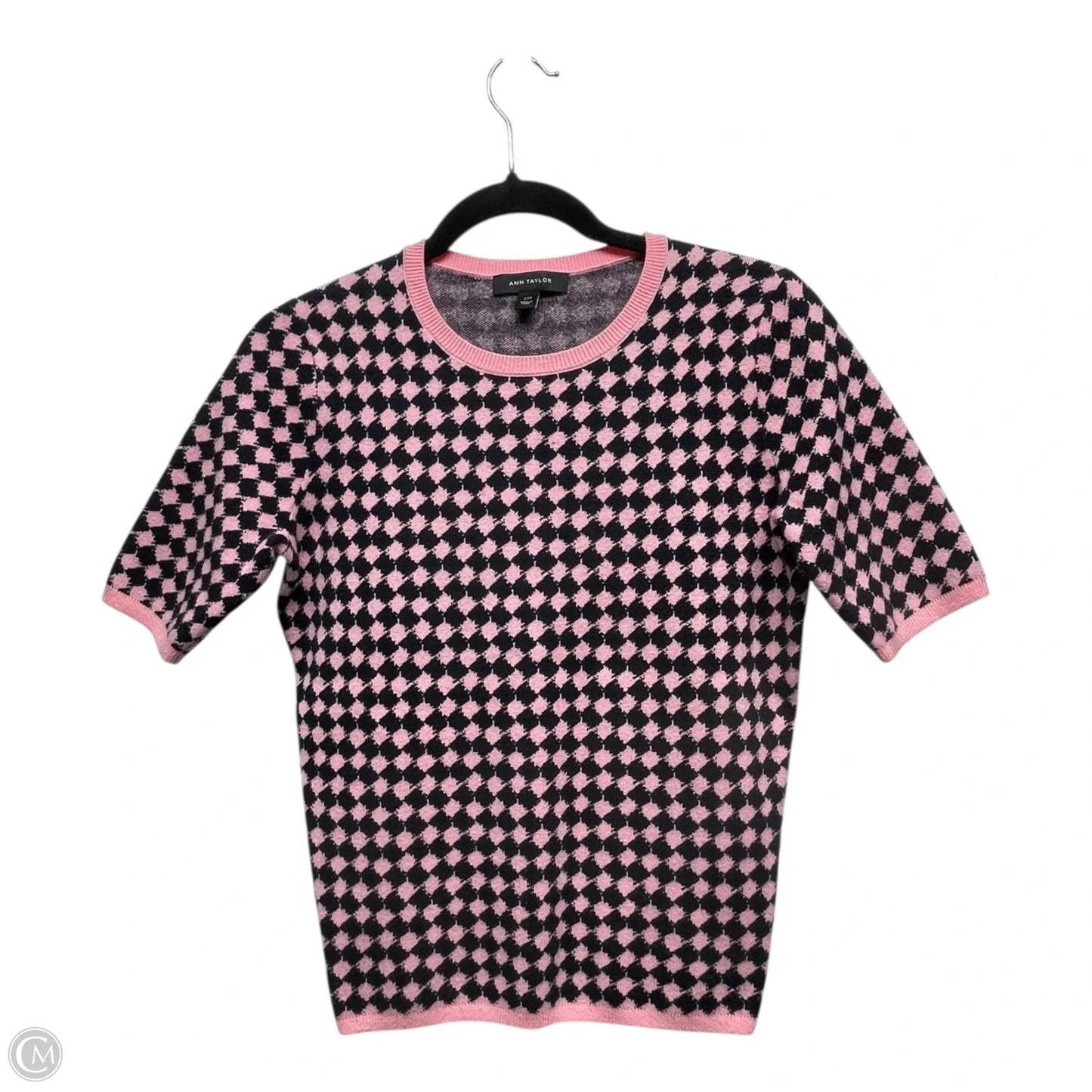 Sweater Short Sleeve By Ann Taylor In Black & Pink, Size: Xxs