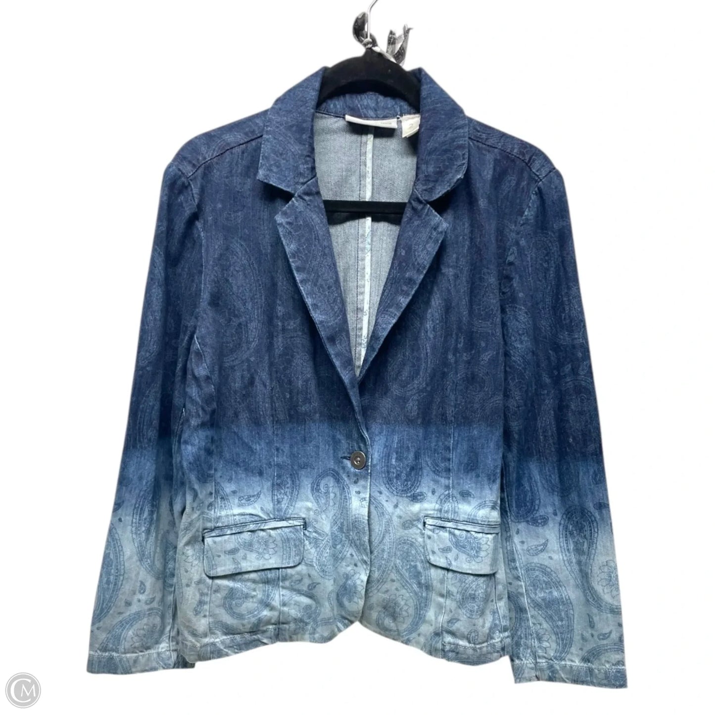 Blazer By Chicos In Blue Denim, Size: L