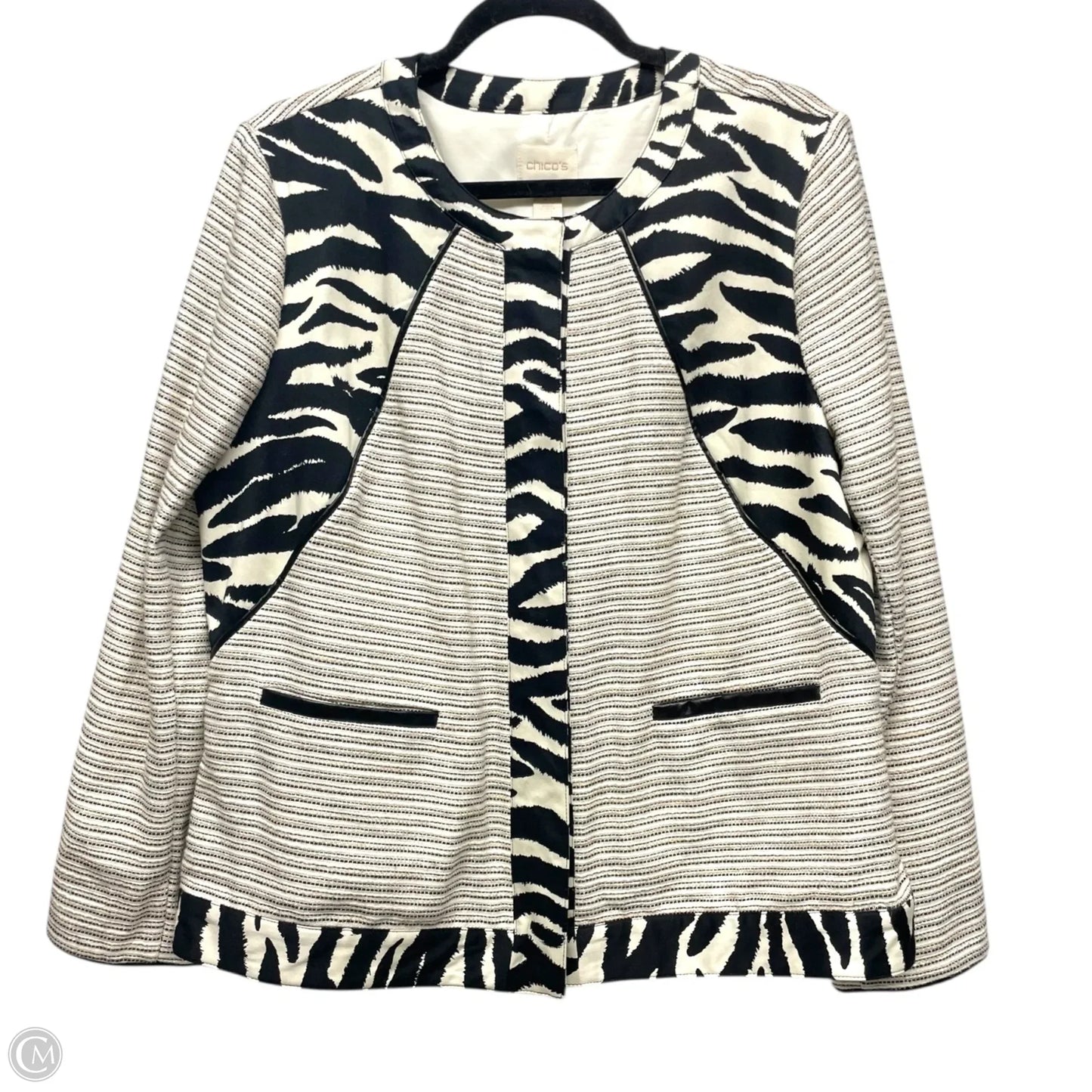 Blazer By Chicos In Zebra Print, Size: L