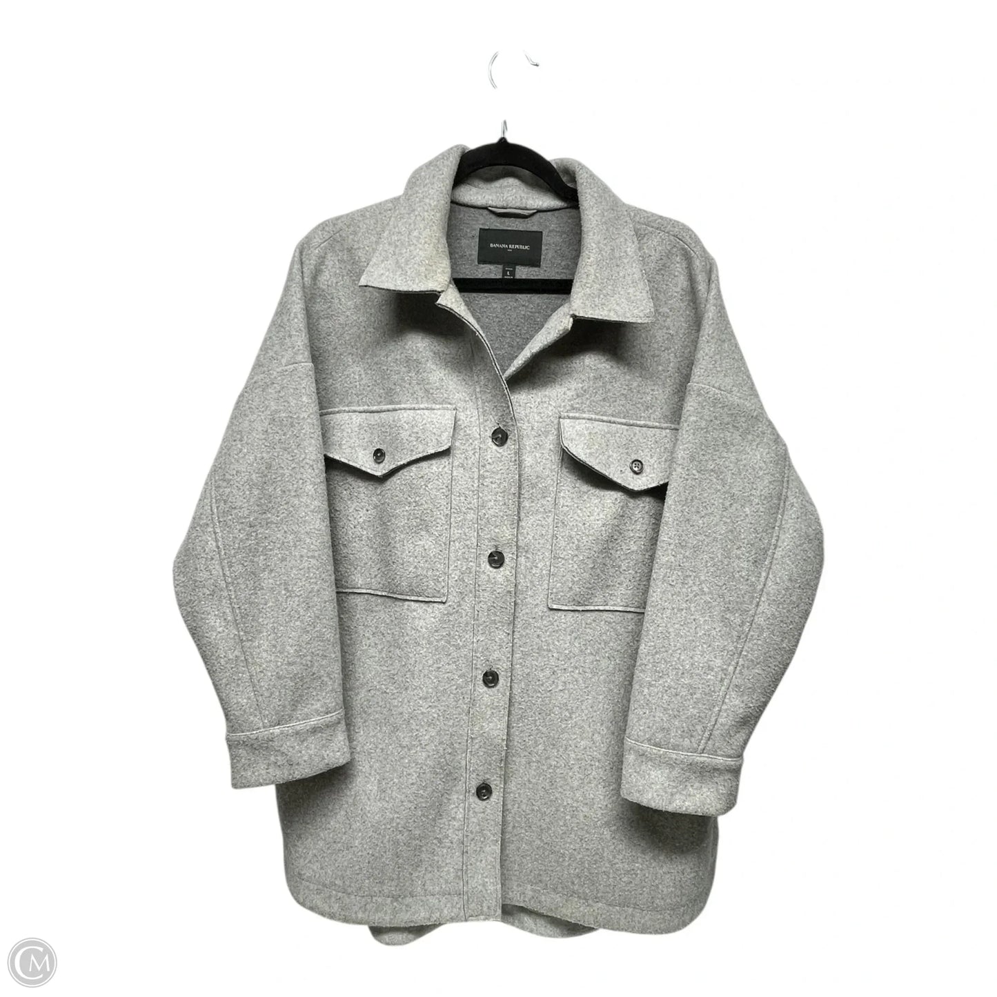 Jacket Shirt By Banana Republic In Grey, Size: L