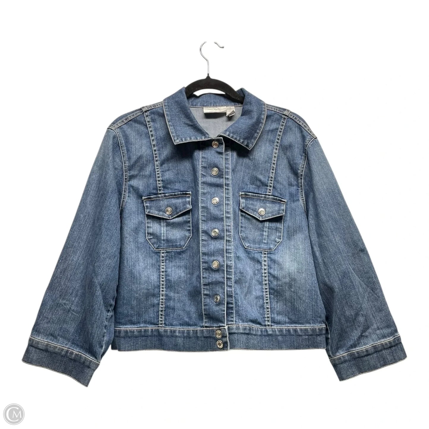 Jacket Denim By Chicos In Blue Denim, Size: Xl