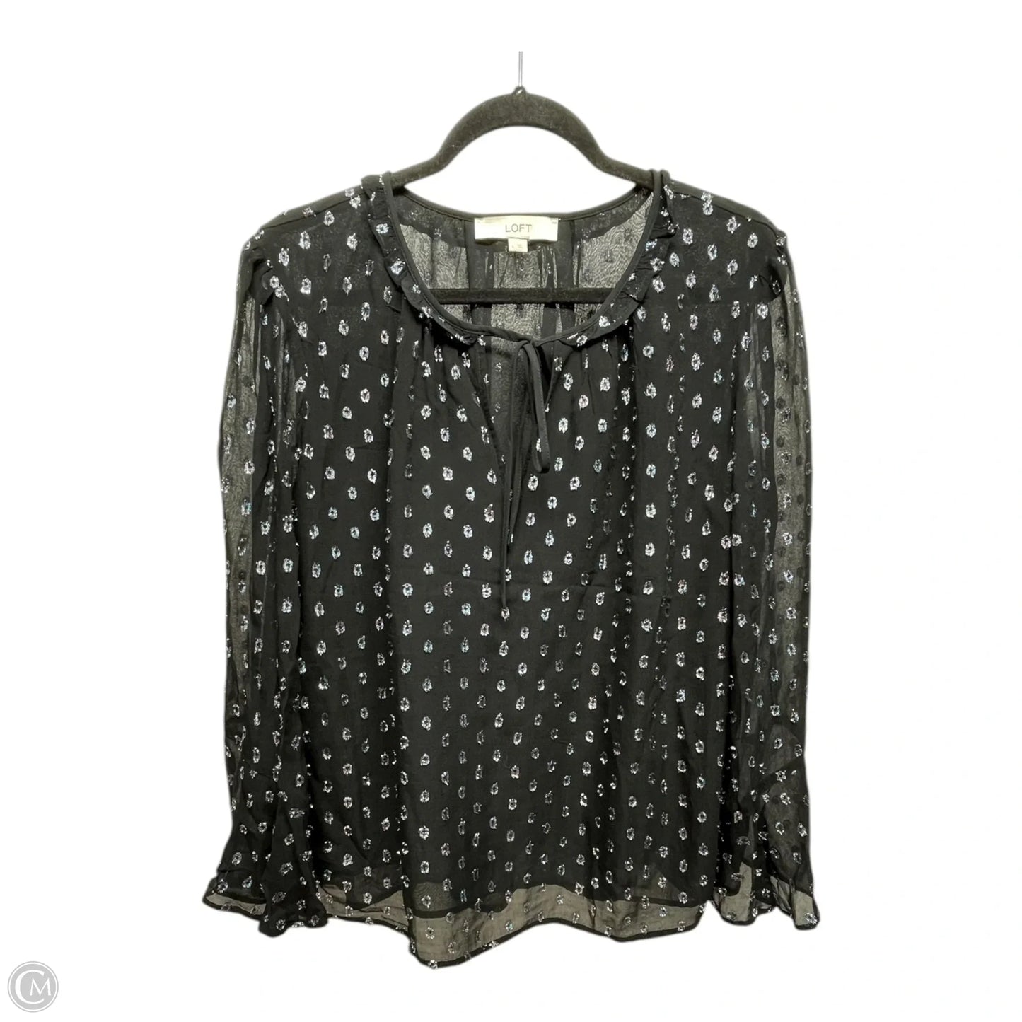 Blouse Long Sleeve By Loft In Black & Silver, Size: L