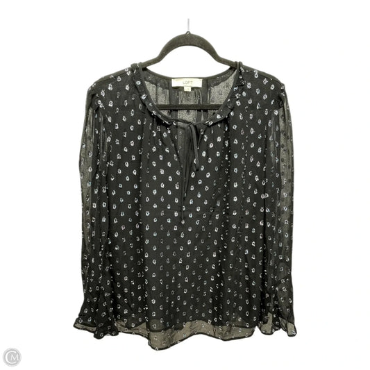 Blouse Long Sleeve By Loft In Black & Silver, Size: L