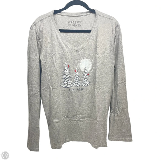 Top Long Sleeve By Life Is Good In Grey, Size: 2x