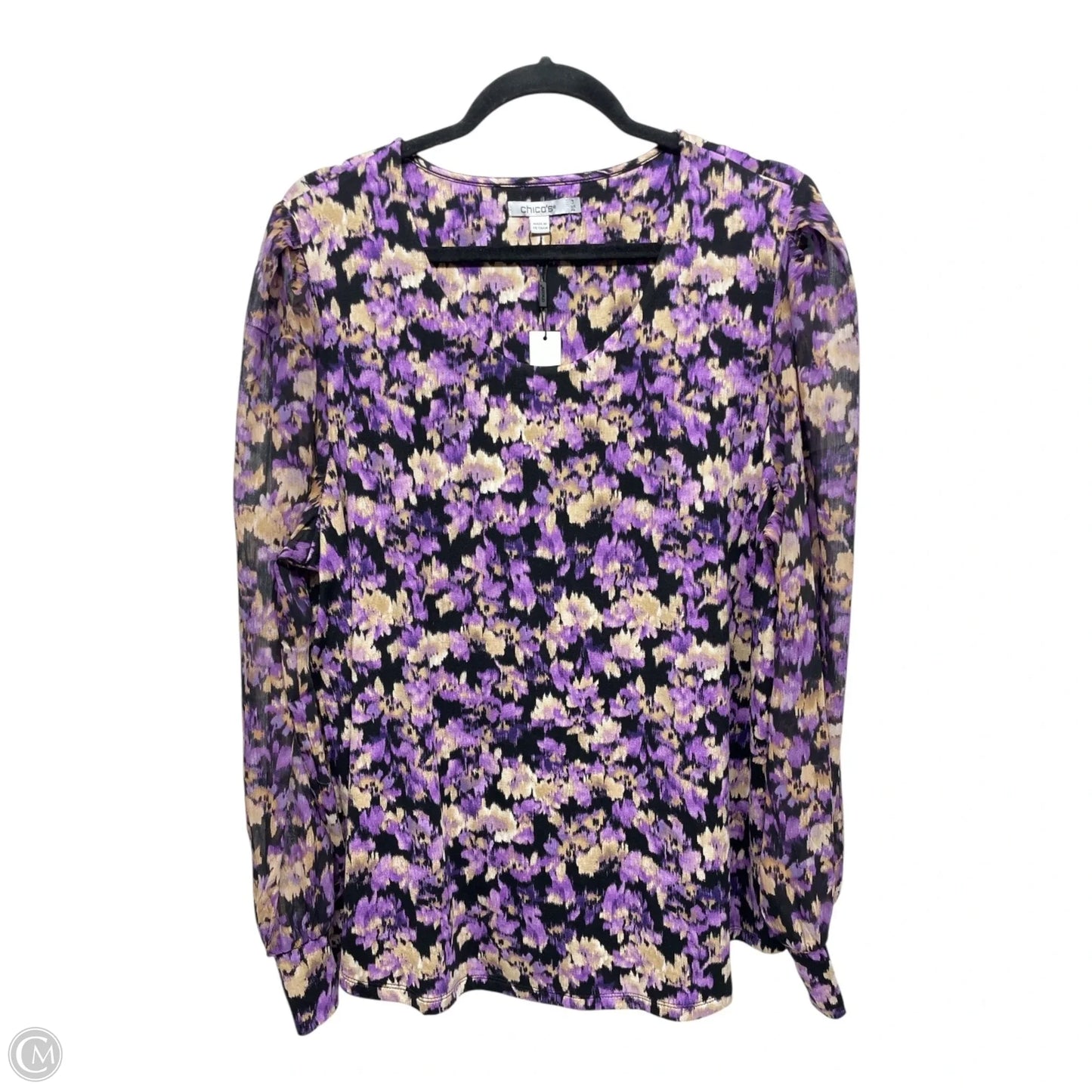 Top Long Sleeve By Chicos In Purple & Tan, Size: Xl