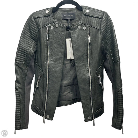 Jacket Moto Leather By Bcbgmaxazria In Green, Size: Xxs