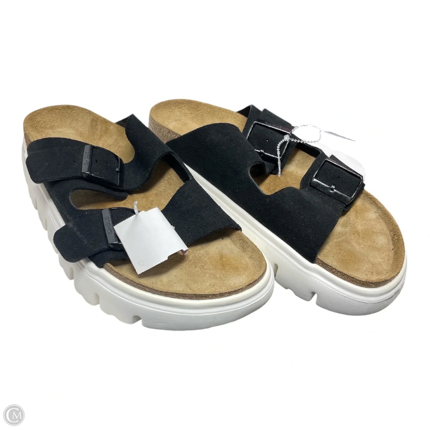 Sandals Flats By Birkenstock In Black & Tan, Size: 10