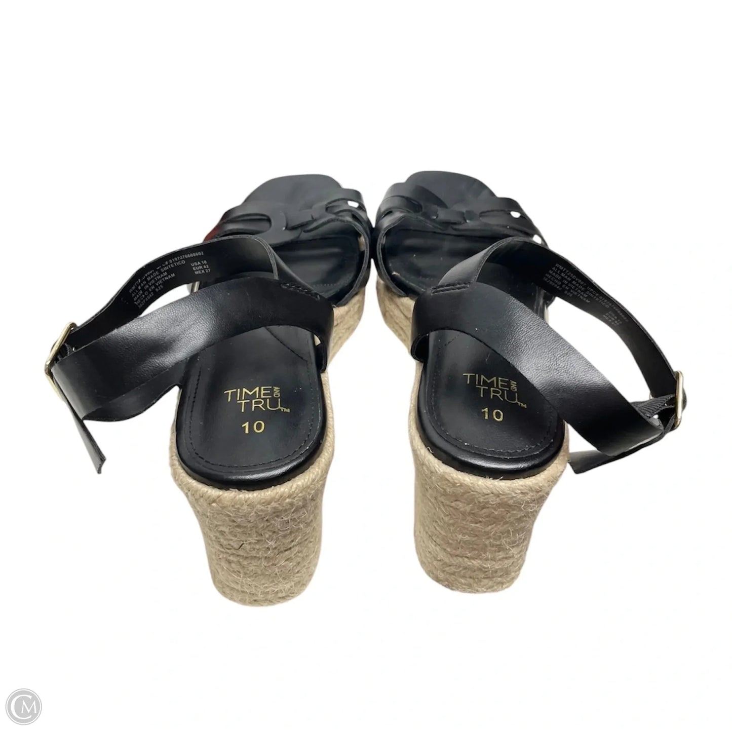 Sandals Heels Wedge By Time And Tru In Black & Tan, Size: 10