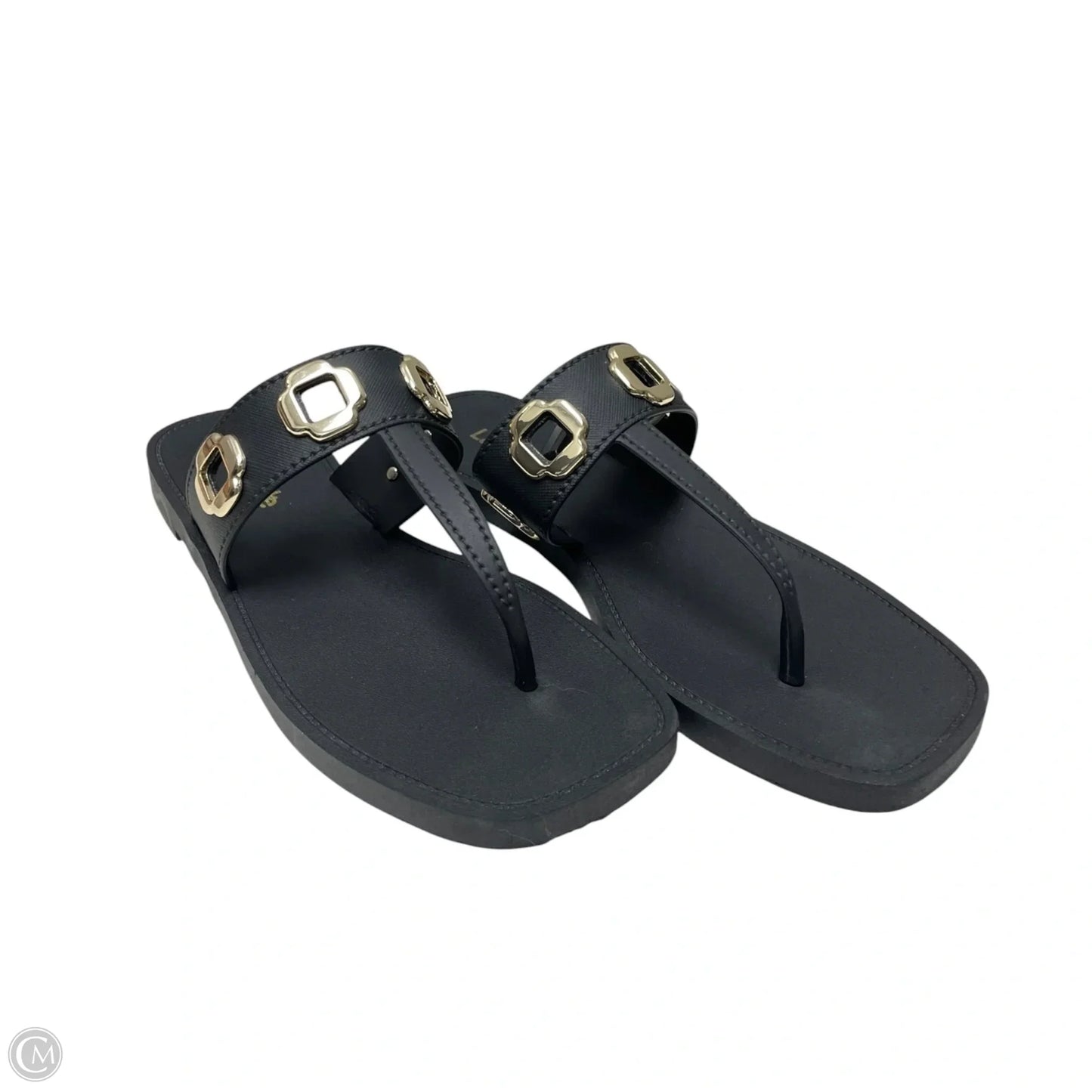 Sandals Flats By LARROUDE In Black & Gold, Size: 7