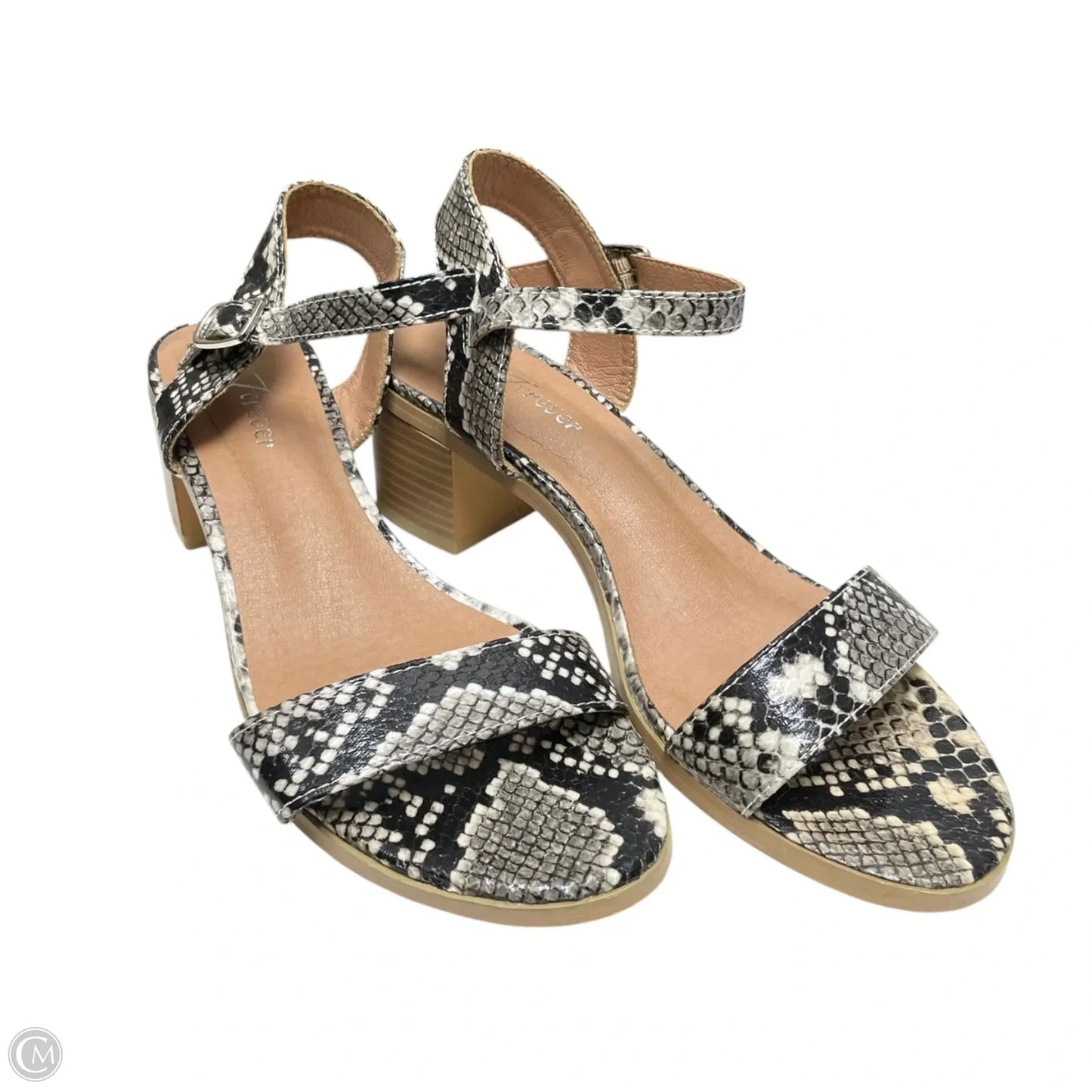 Sandals Heels Block By Forever In Snakeskin Print, Size: 6.5