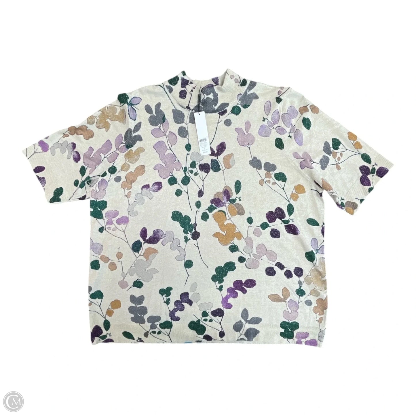 Sweater Short Sleeve By Chicos In Floral Print, Size: Xl