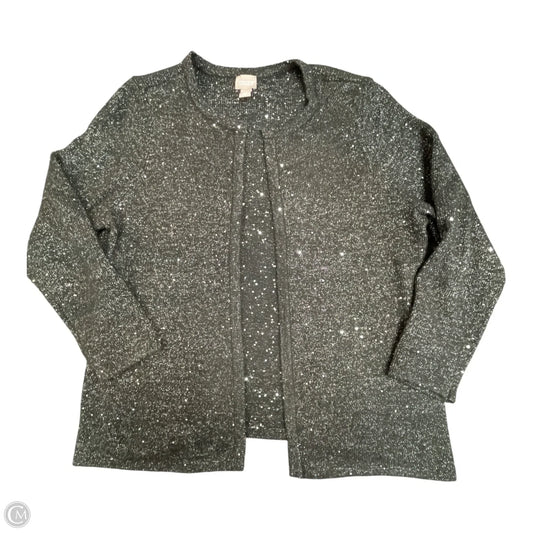Sweater Cardigan By Chicos In Black & Silver, Size: Xl
