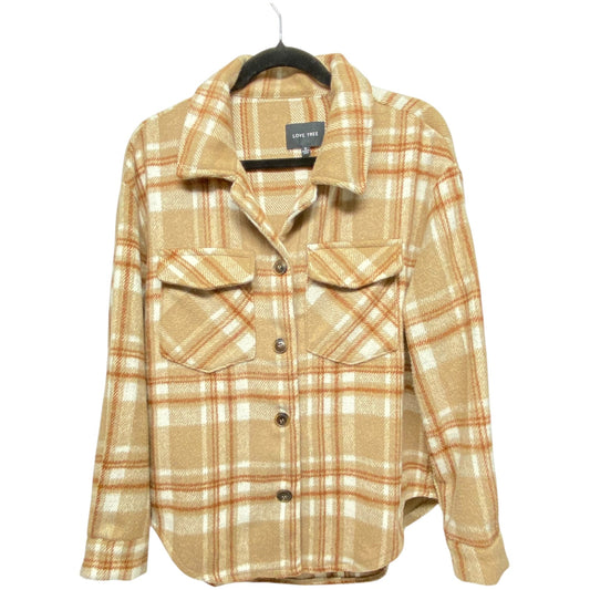 Jacket Shirt By Love Tree In Plaid Pattern, Size: S