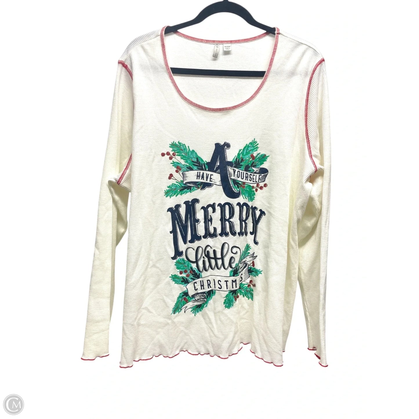 Top Long Sleeve By Cato In Green & White, Size: 2x