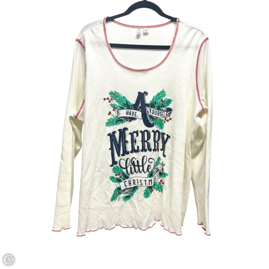 Top Long Sleeve By Cato In Green & White, Size: 2x