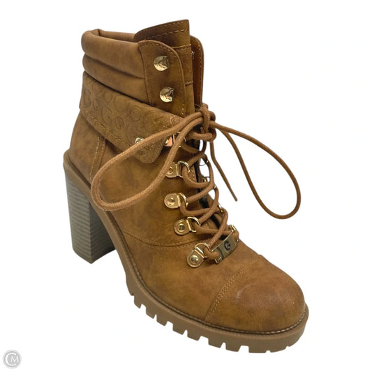 Boots Ankle Heels By Guess In Brown, Size: 7