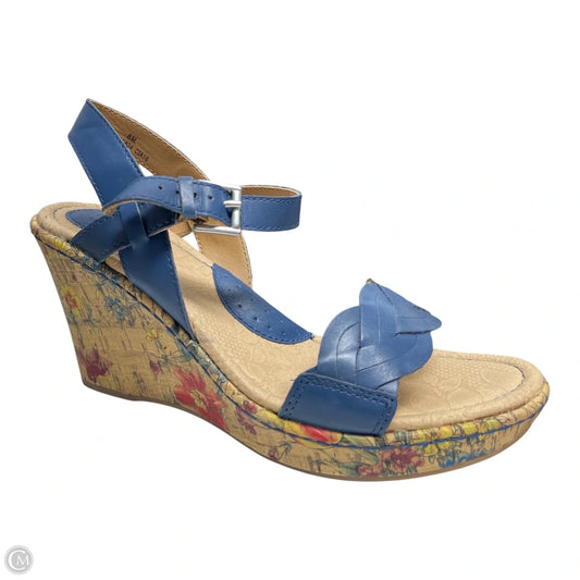 Sandals Heels Wedge By Boc In Blue & Tan, Size: 8