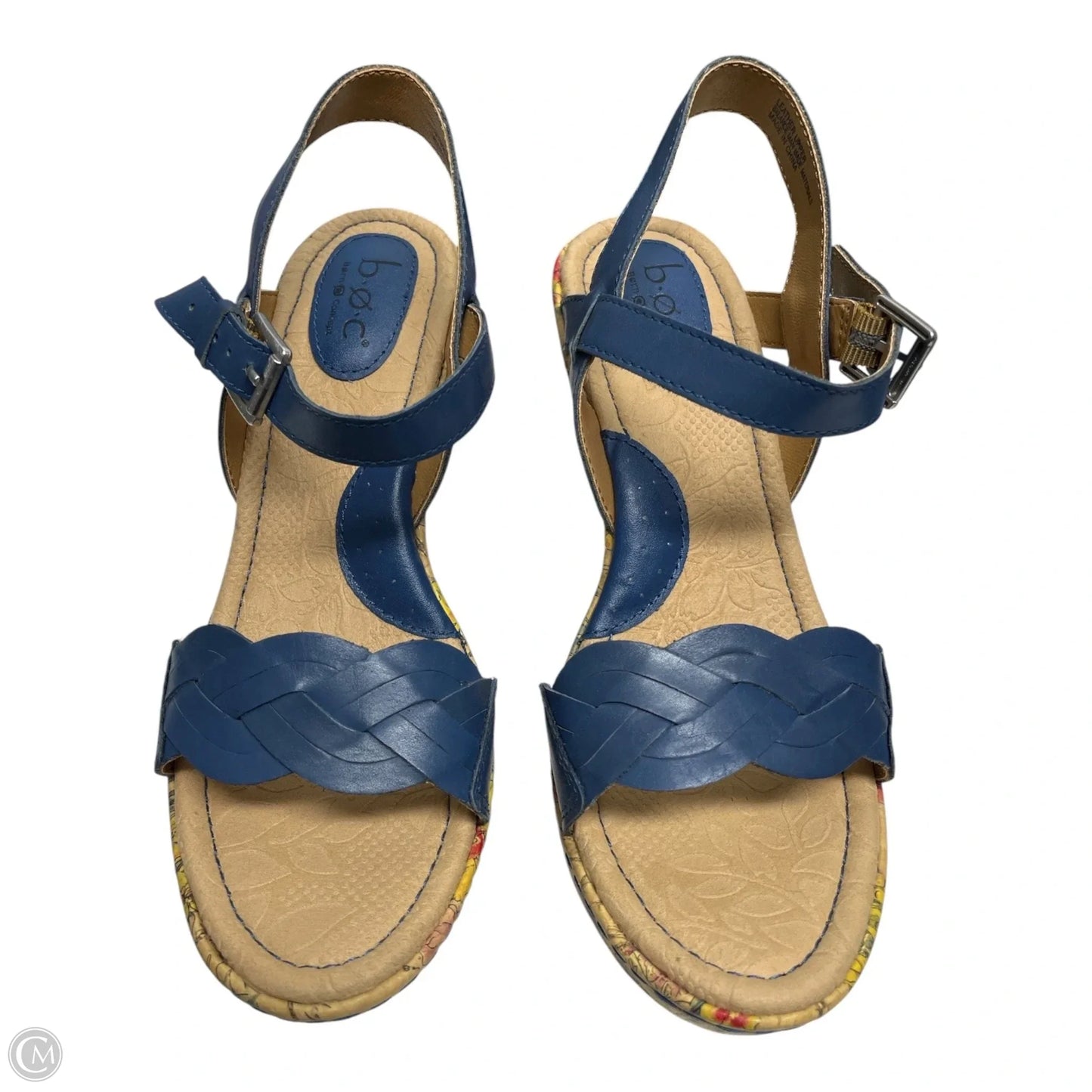 Sandals Heels Wedge By Boc In Blue & Tan, Size: 8