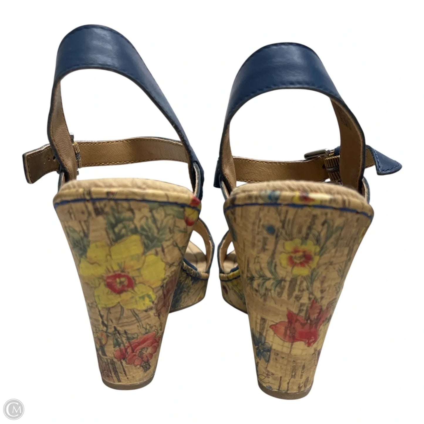 Sandals Heels Wedge By Boc In Blue & Tan, Size: 8
