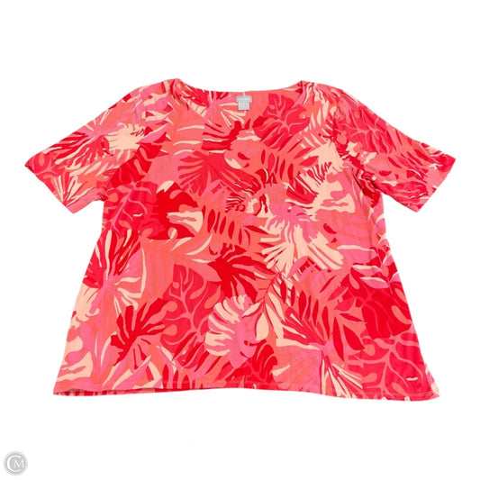 Top Short Sleeve By Chicos In Pink & Red, Size: Xxl