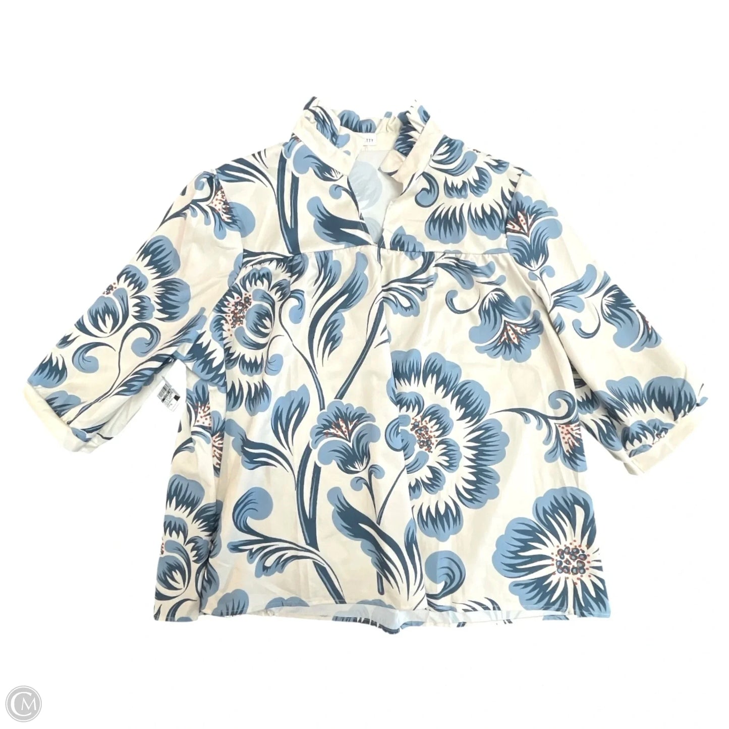 Top 3/4 Sleeve By cherybetty In Blue & Cream, Size: Xl