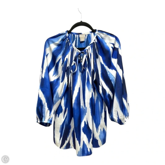 Top Long Sleeve By Chicos In Blue & White, Size: L