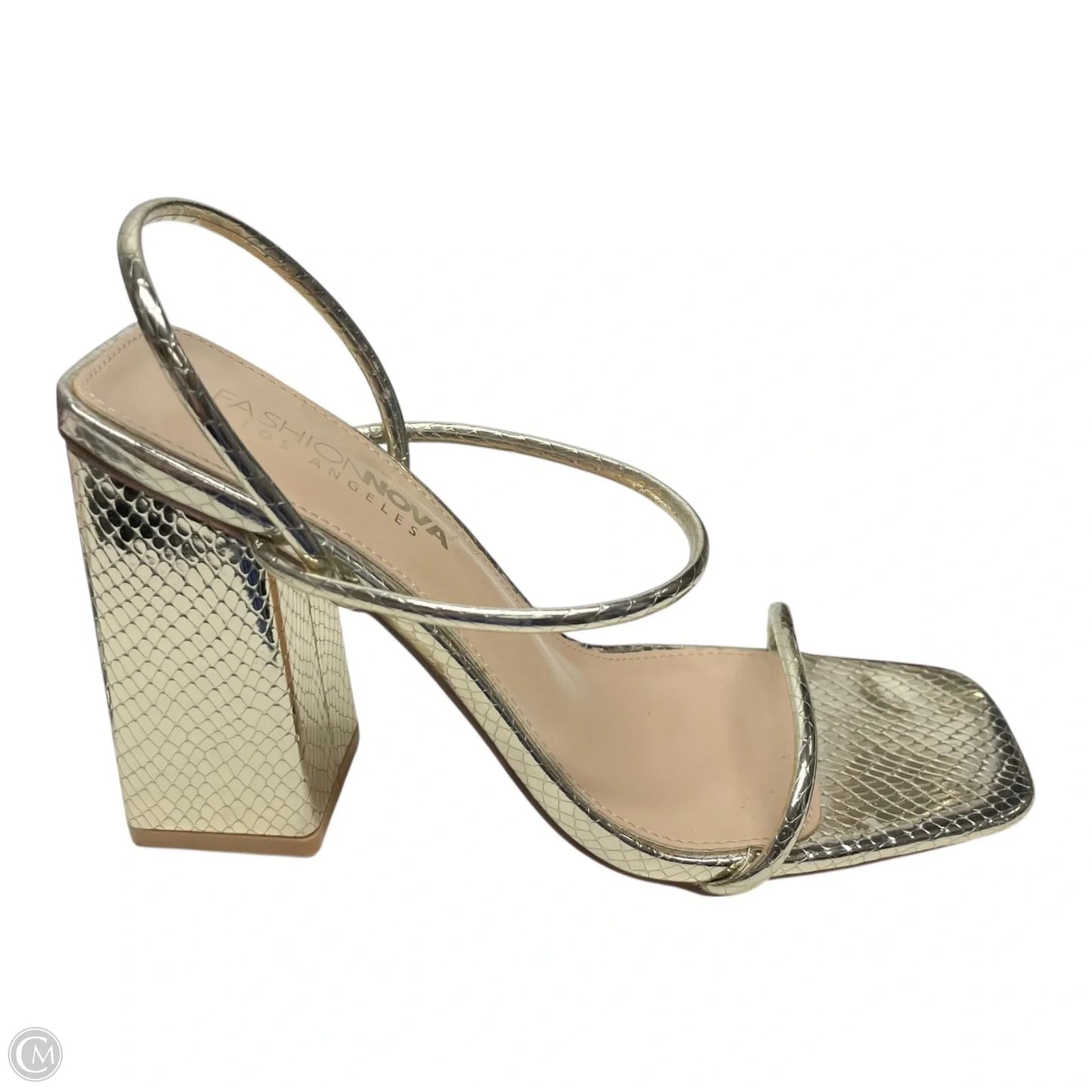 Shoes Heels Block By Fashion Nova In Gold, Size: 8.5