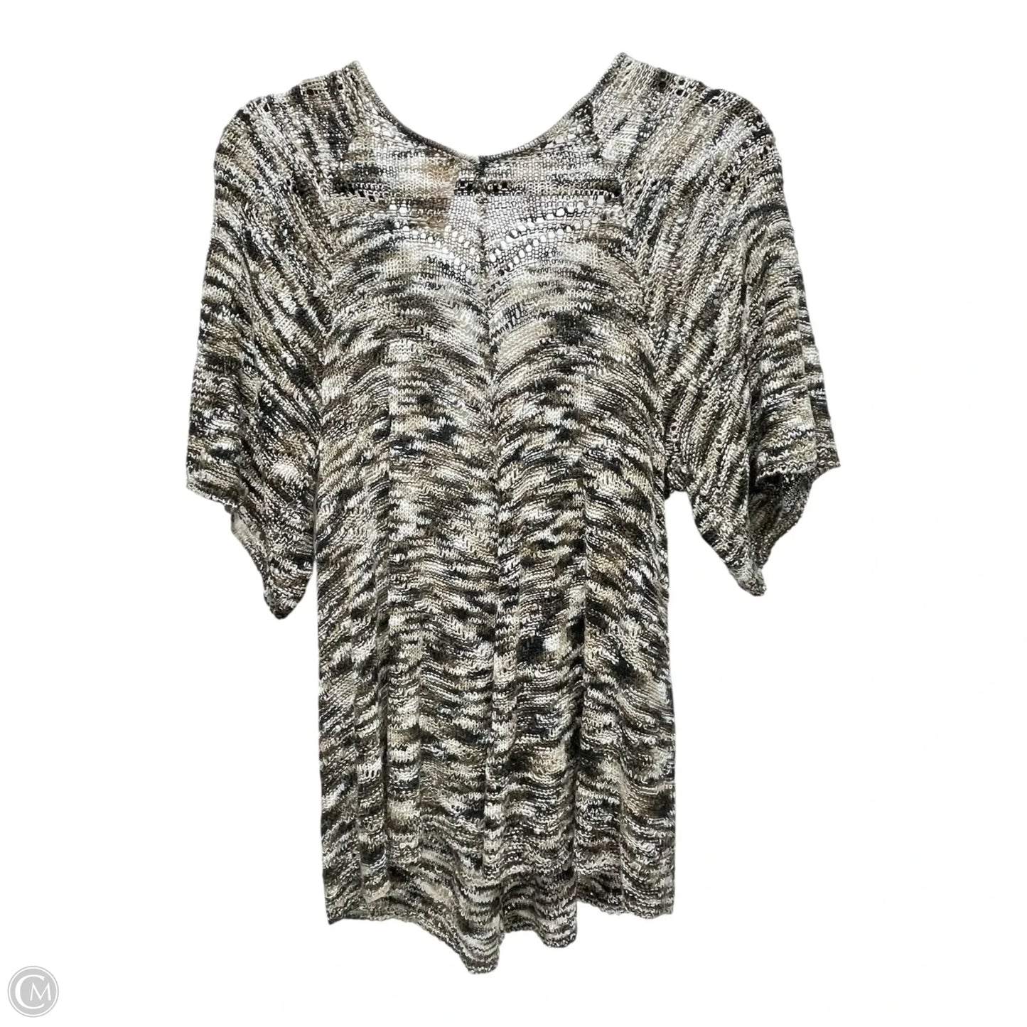 Sweater Short Sleeve By Faded Glory In Brown & White, Size: L