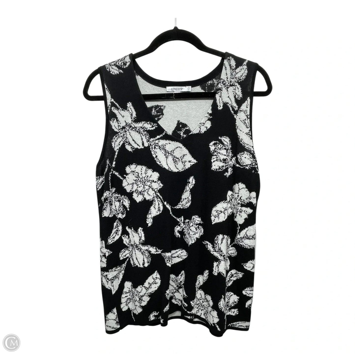 Sweater Short Sleeve By Chicos In Black & White, Size: S