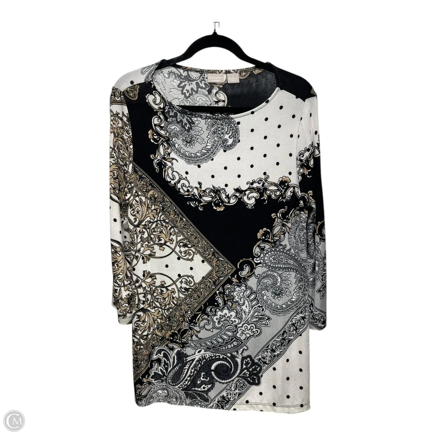 Top Long Sleeve By Chicos In Black & White, Size: M