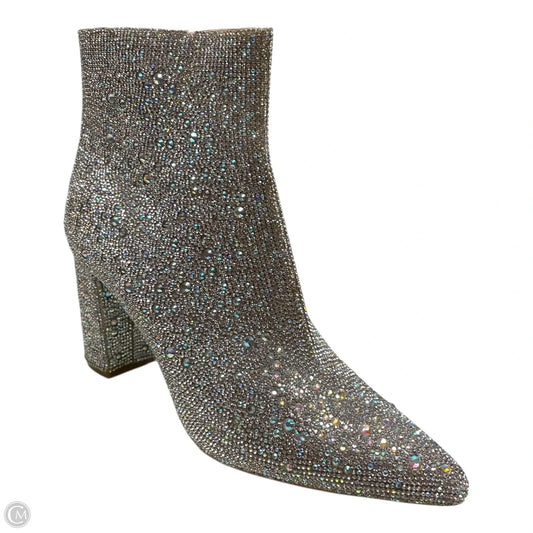 Boots Ankle Heels By Betsey Johnson In Silver, Size: 10