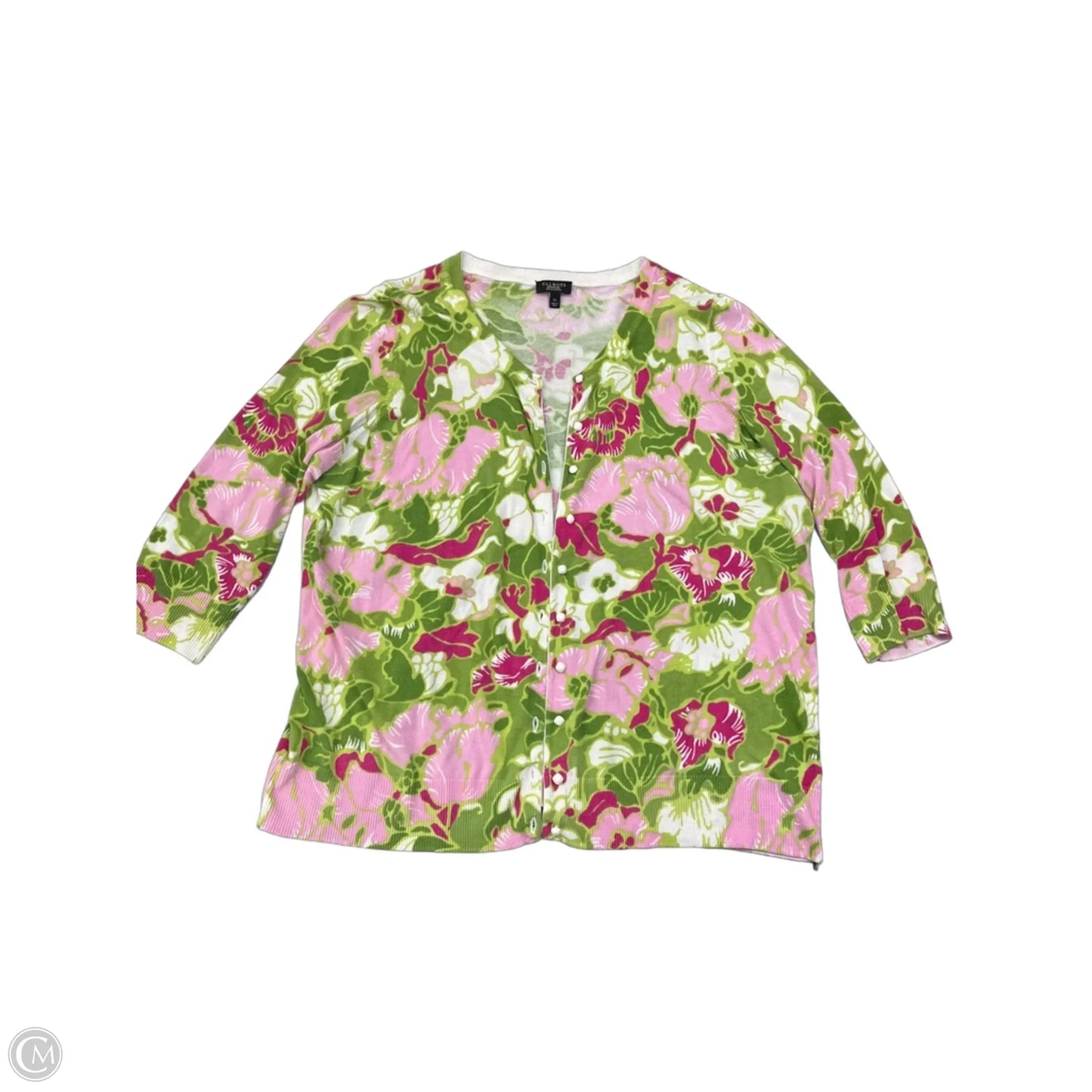 Cardigan By Talbots In Green & Pink, Size: 1x