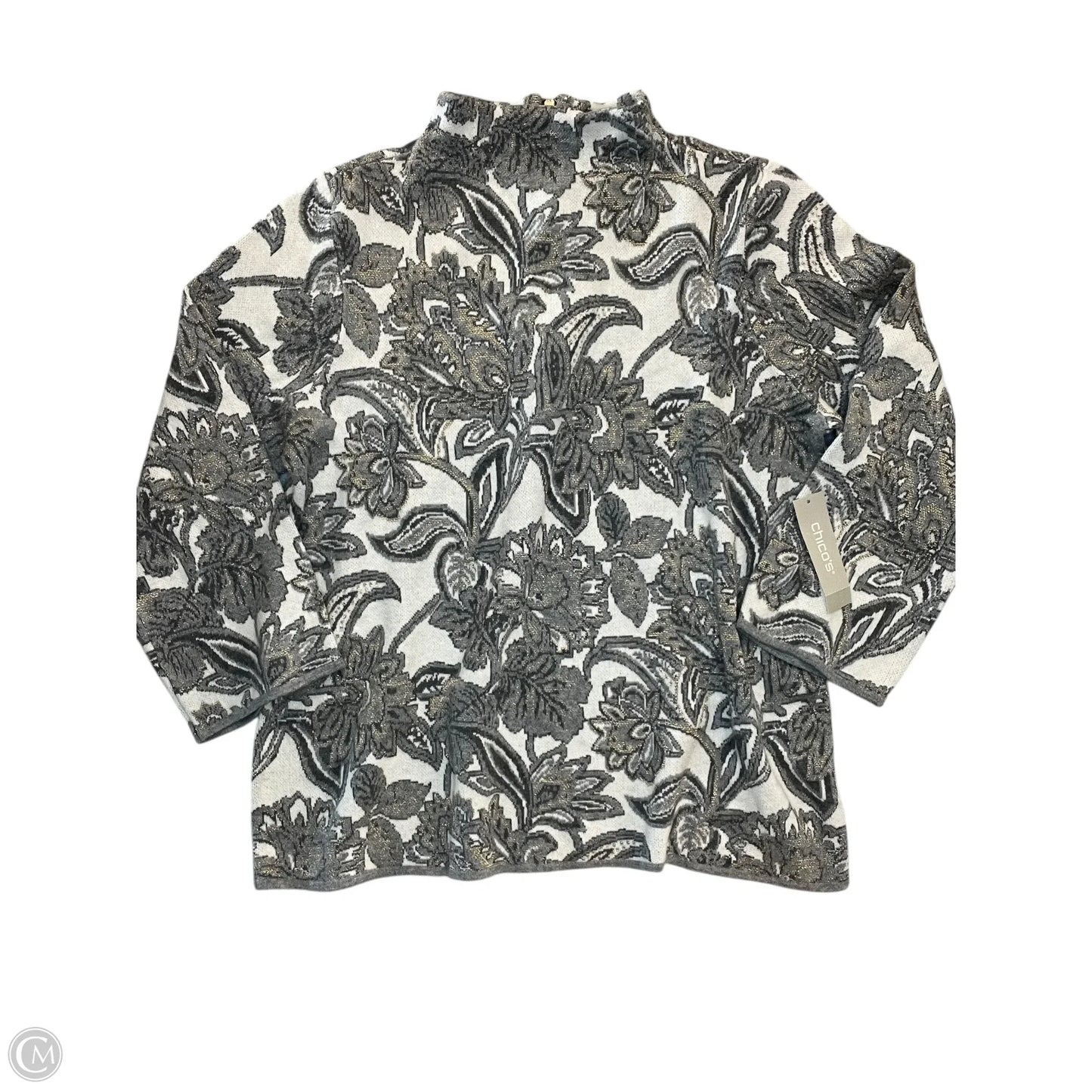 Top Long Sleeve By Chicos In Grey & White, Size: L