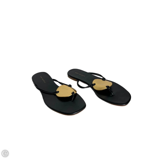 Sandals Designer By Tory Burch In Black & Gold, Size: 5